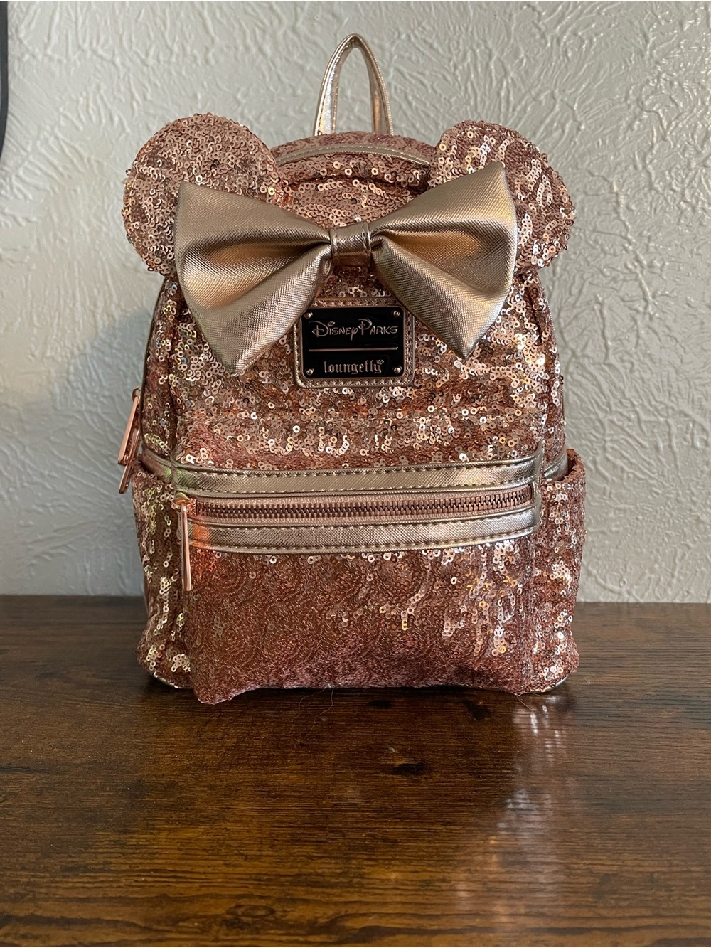 Disney Rose Gold Sequin Mini Backpack with Bow and Ears